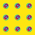 Camera on a yellow background. Seamless pattern. Vector graphics. Flat style.